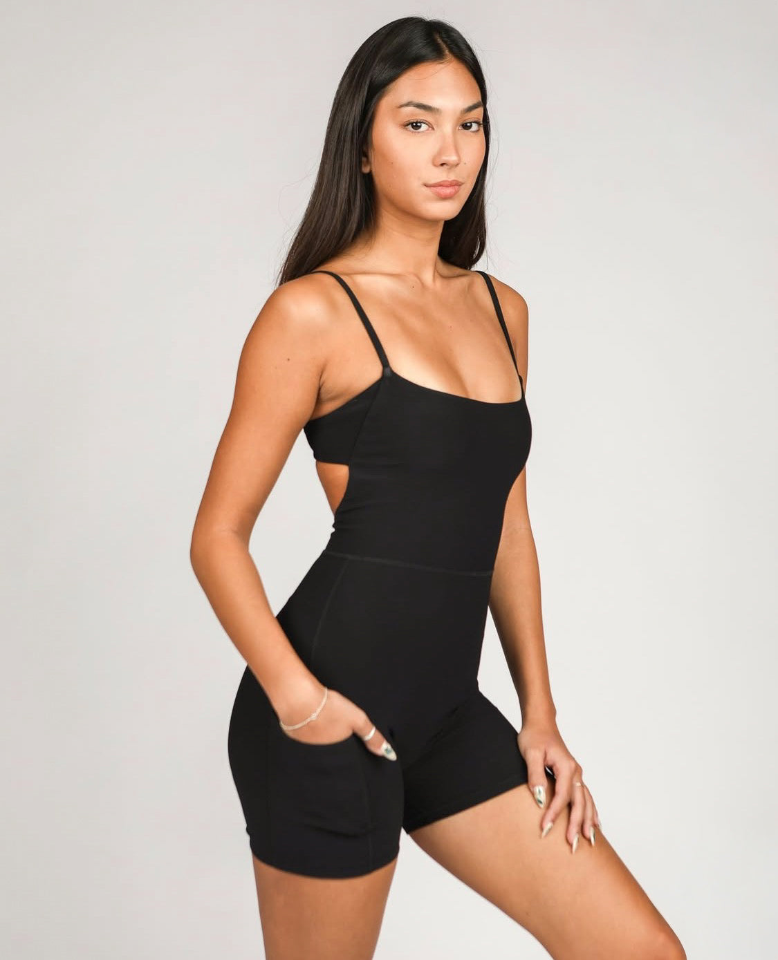 NEW KAYLA ribbed JUMPSUIT 3”- Black - Active By Teal
