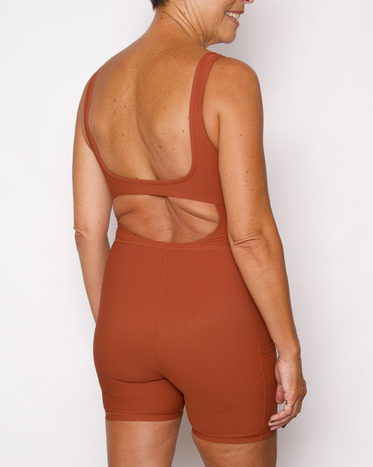 RIBBED AURA Jumpsuit- RUST- Active By Teal