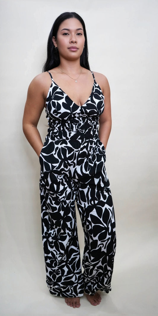 OPAL JUMPSUIT - FRANGIPANI BLACK - KHUSH 44