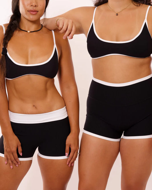 3" Biker Short in Ribbed Black w/ White Trim- Black - ABT