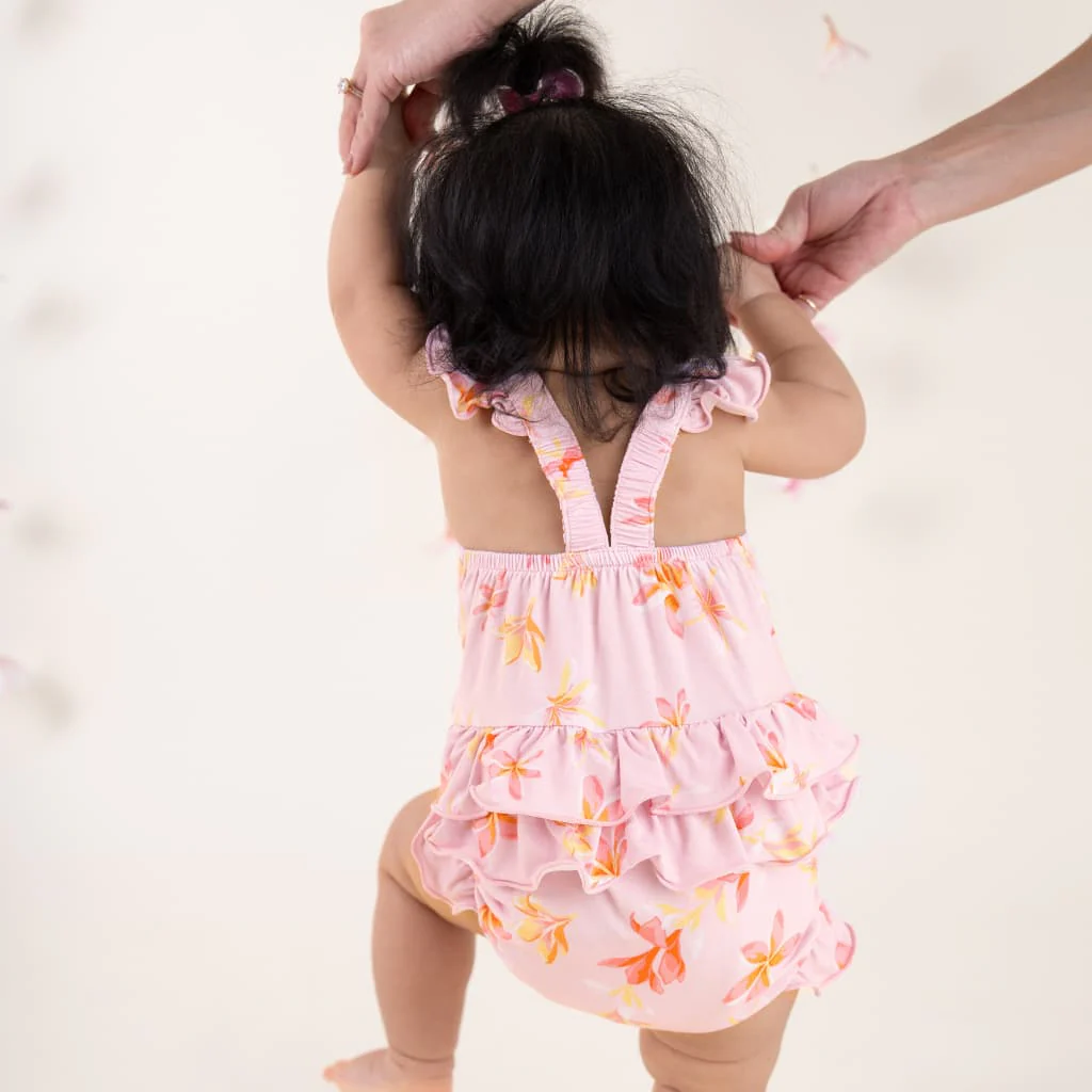 Plumeria Honey - Ruffle Bamboo Romper - Coco Moon
