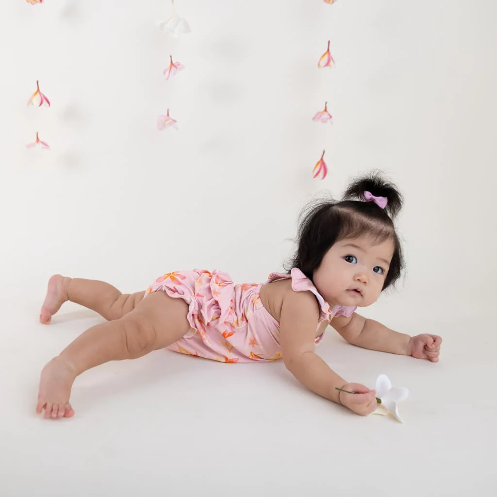 Plumeria Honey - Ruffle Bamboo Romper - Coco Moon