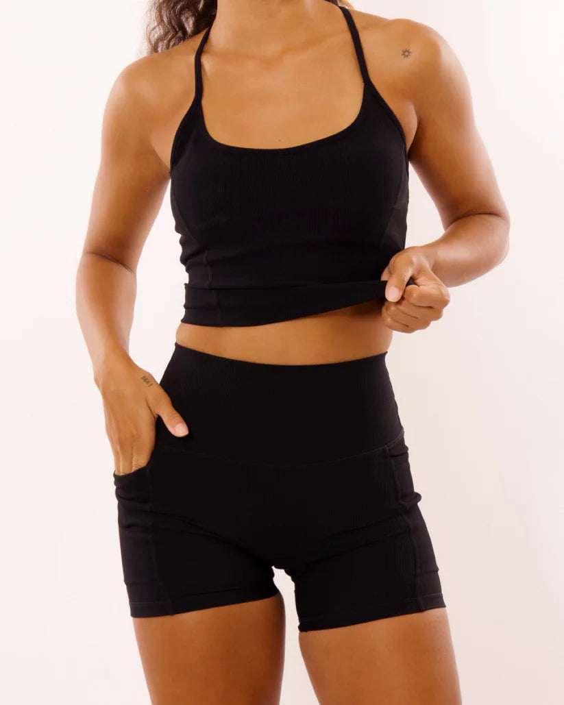 4" Biker Short w/ Pocket- Ribbed - Black - ABT