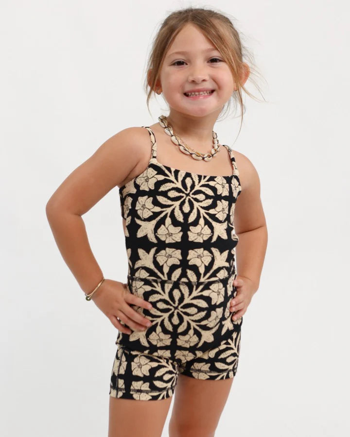 Mini Kayla Jumpsuit - Ribbed Black Puakenikeni Quilt