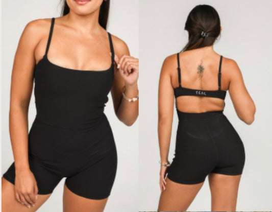 NEW KAYLA ribbed JUMPSUIT 3”- Black - Active By Teal