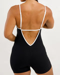 Azure Jumpsuit - Ribbed Black w/ Piping