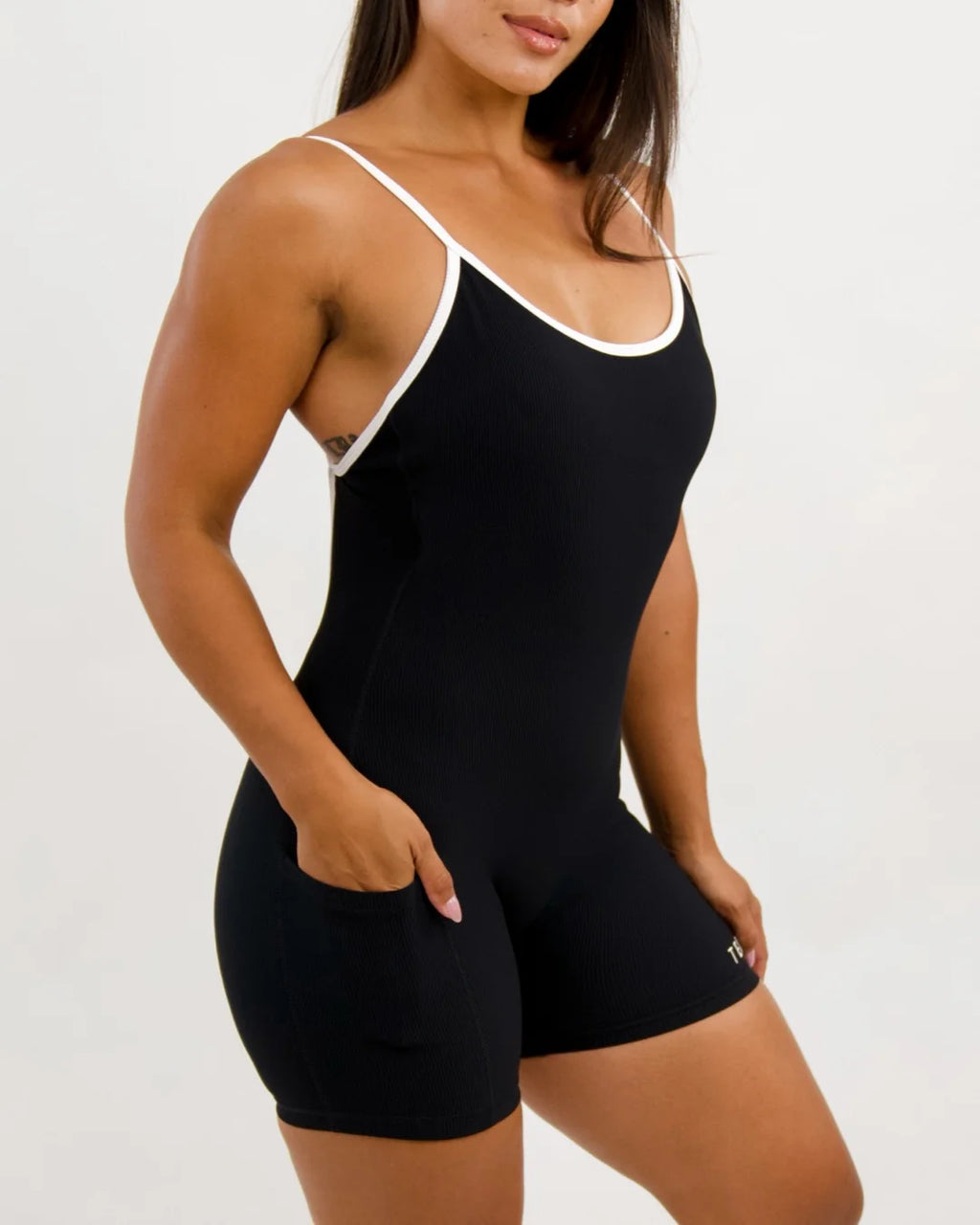 Azure Jumpsuit - Ribbed Black w/ Piping