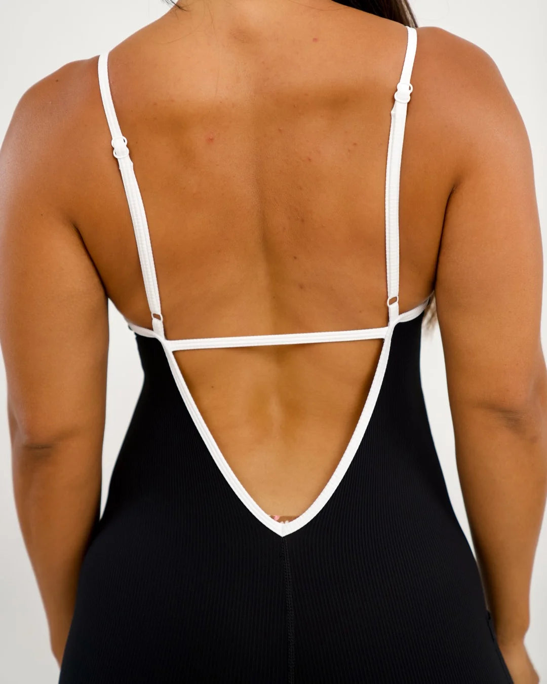 Azure Jumpsuit - Ribbed Black w/ Piping