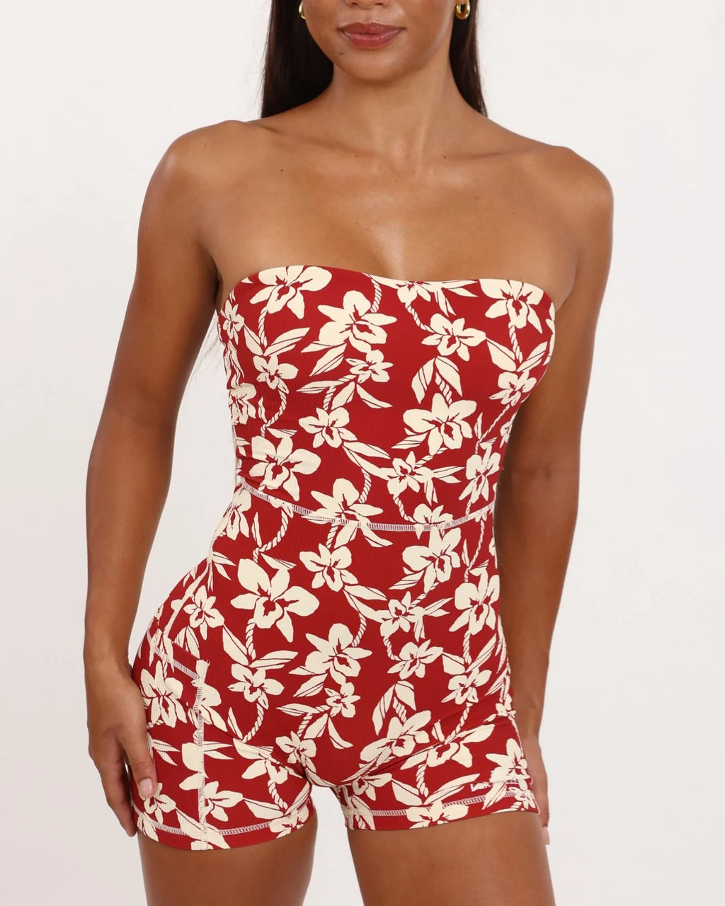 Anu Jumpsuit - Ribbed Red Orchid Lei