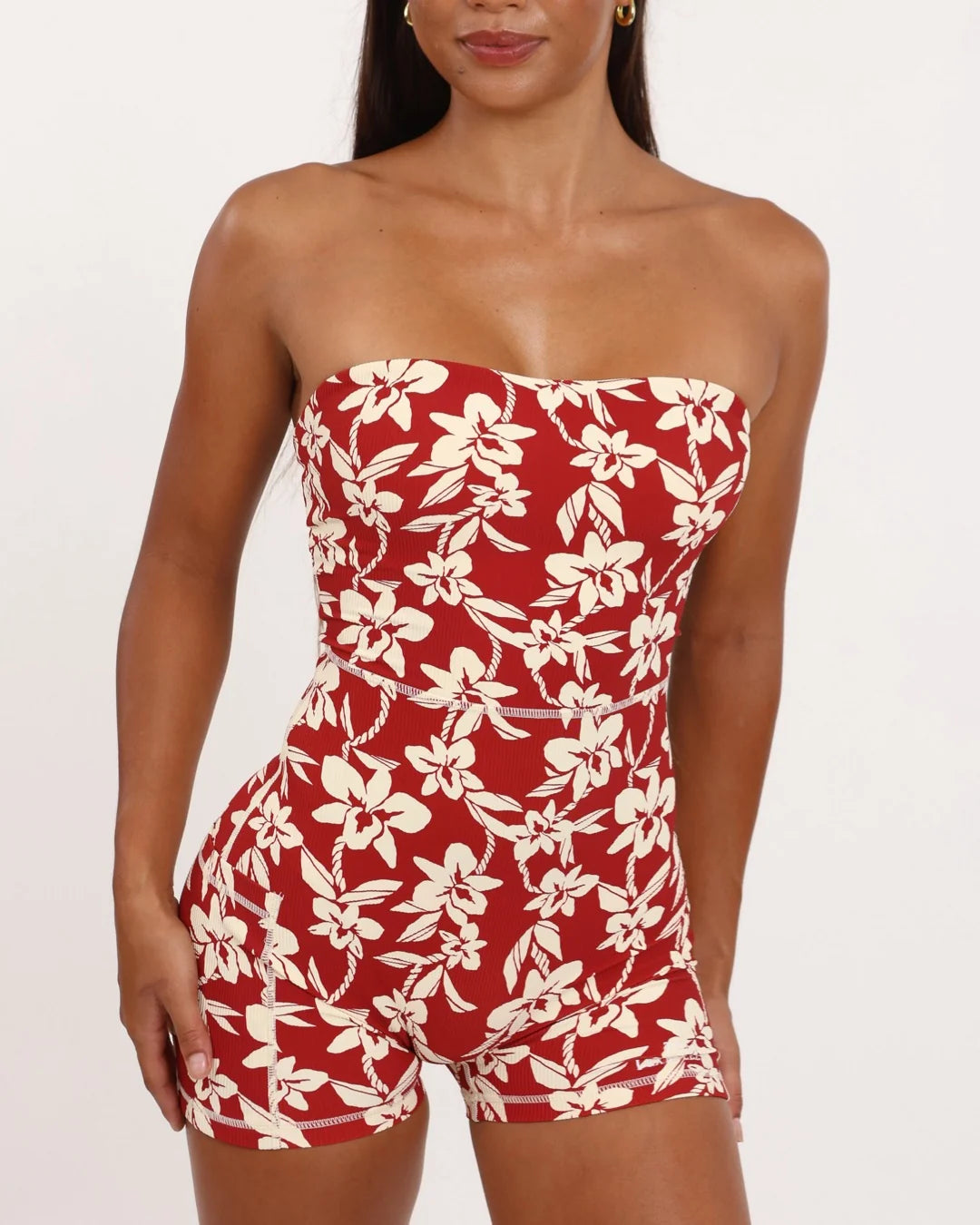 Anu Jumpsuit - Ribbed Red Orchid Lei