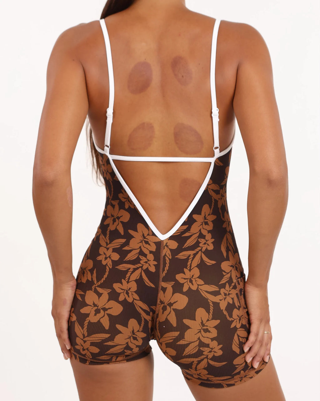 Azure Jumpsuit - Ribbed Mocha Orchid Lei w Piping