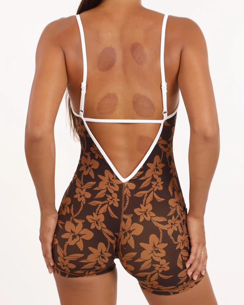 Azure Jumpsuit - Ribbed Mocha Orchid Lei w Piping