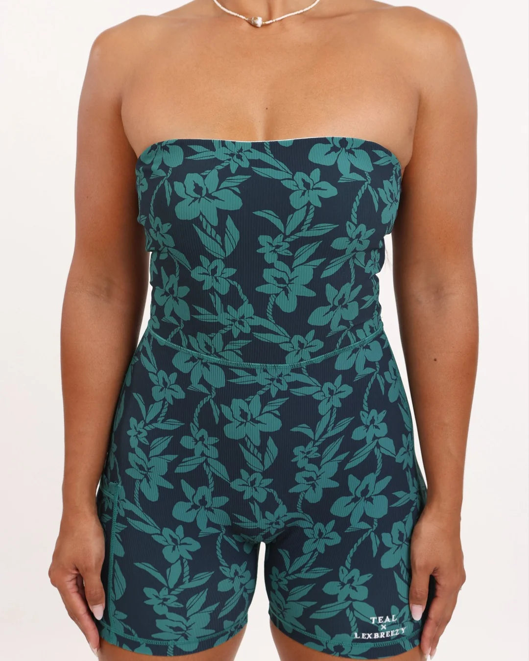 Anu Jumpsuit - Ribbed Teal Orchid Lei