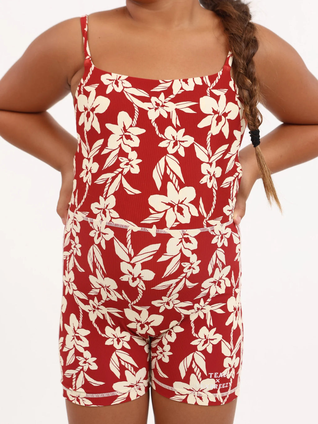 Mini Kayla Jumpsuit - Ribbed Red Orchid Lei
