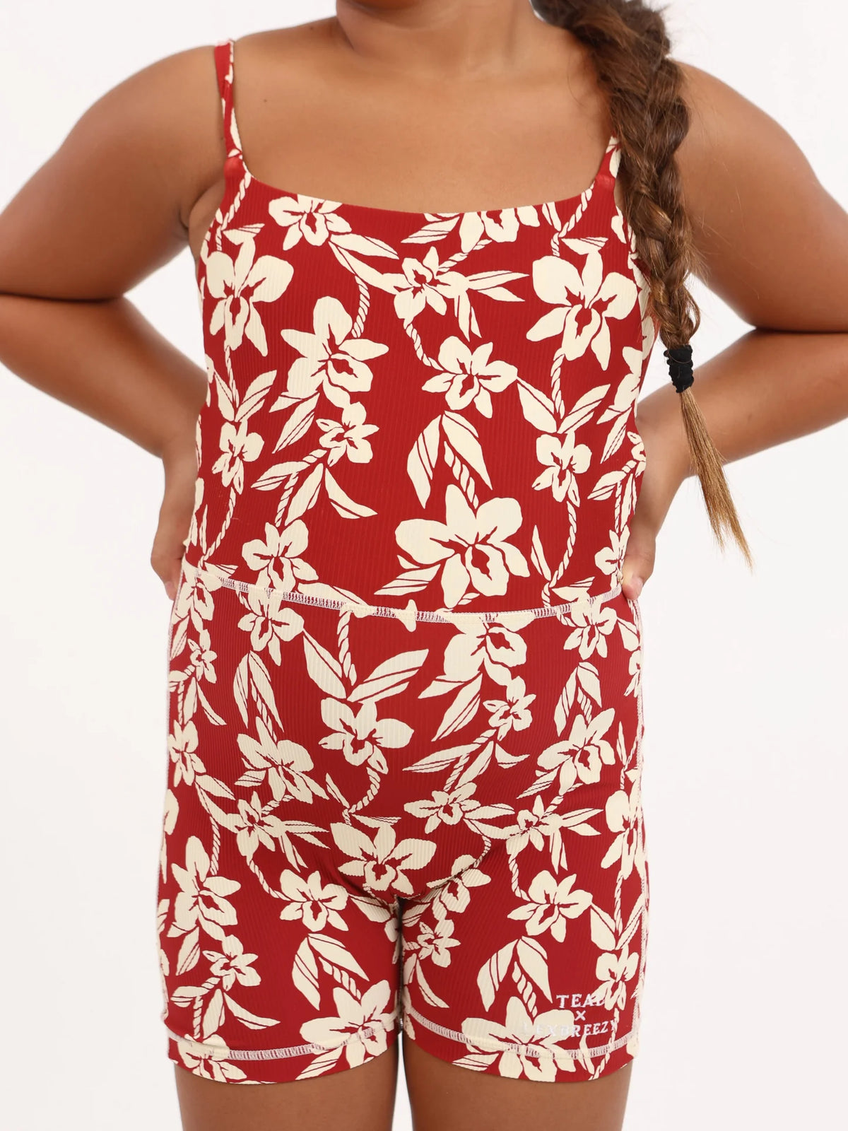 Mini Kayla Jumpsuit - Ribbed Red Orchid Lei