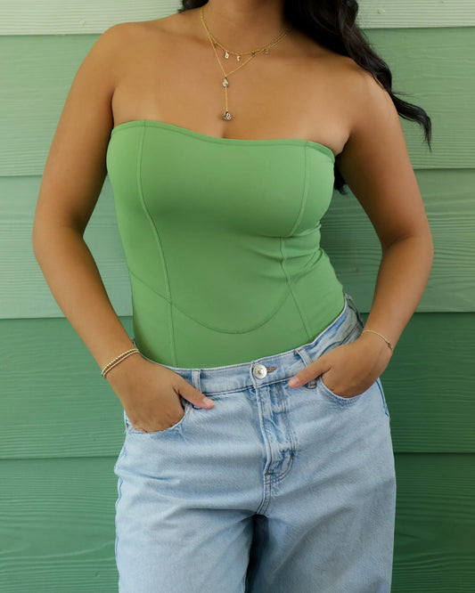 Smooth Strapless Sweetheart Bodysuit- MATCHA- Active by Teal