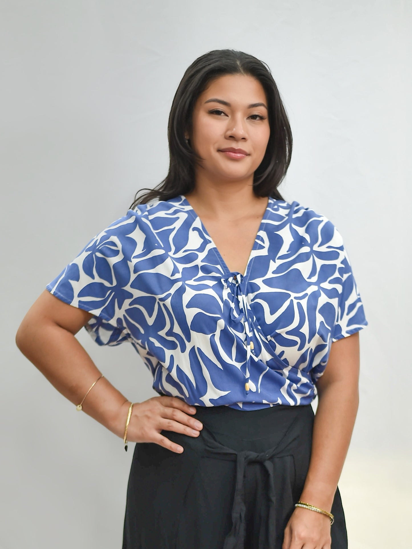 MARQUESAS TOP- Frangipani Denim - Khush 42