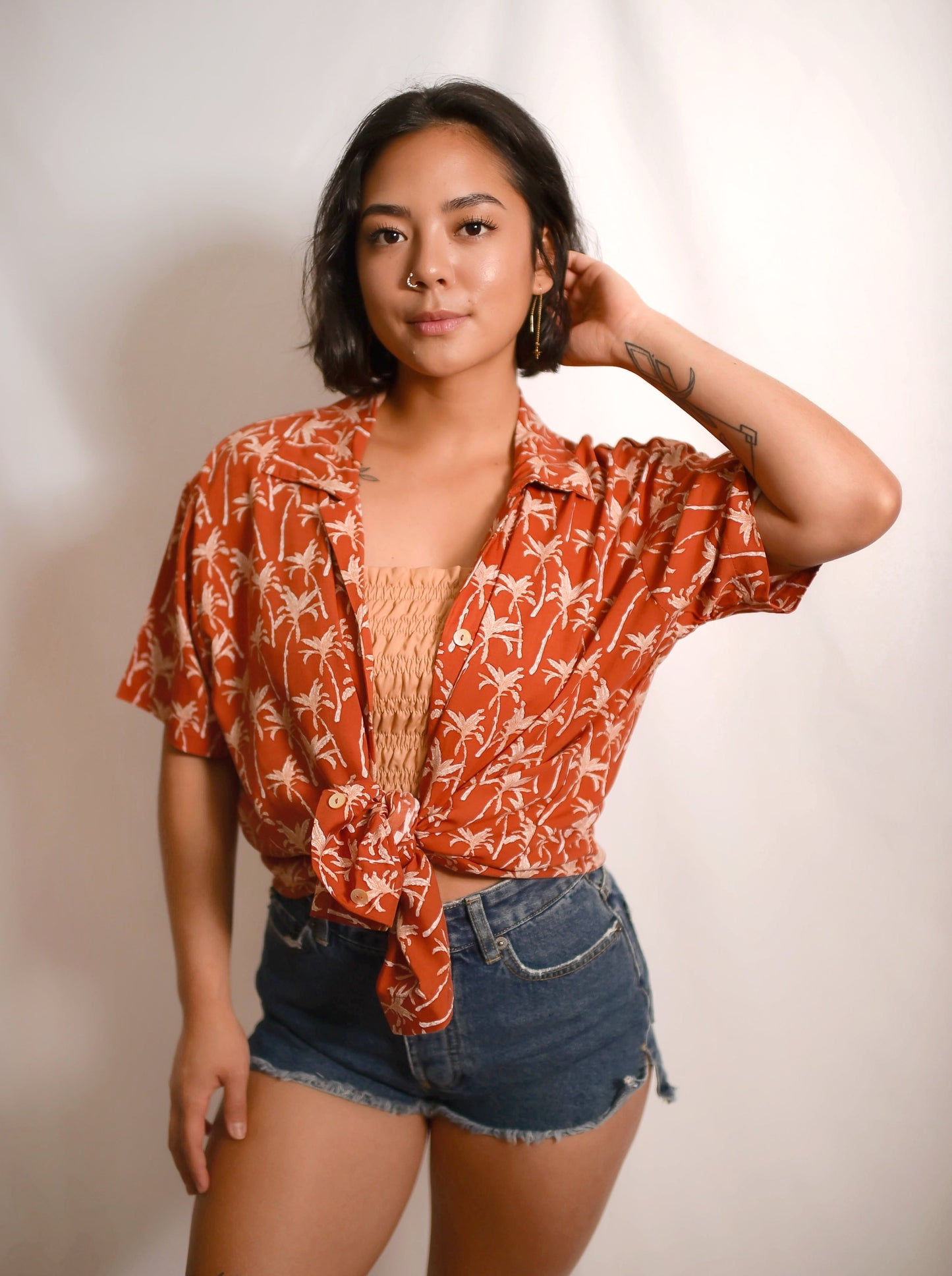 MAUI SHIRT (long)- Palm Orange Rust- KHUSH 45