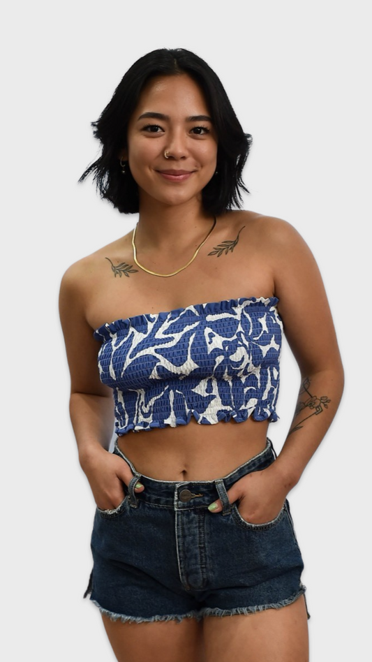 BANDEAU YARA- Frangipani Denim - KHUSH 42/44/51