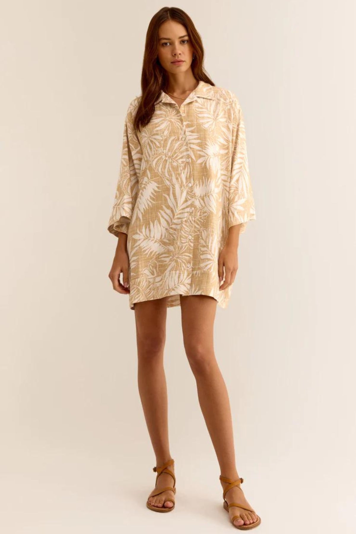 CAMDEN LINEN PALM MINI DRESS- Sand Castle - ZD242506S