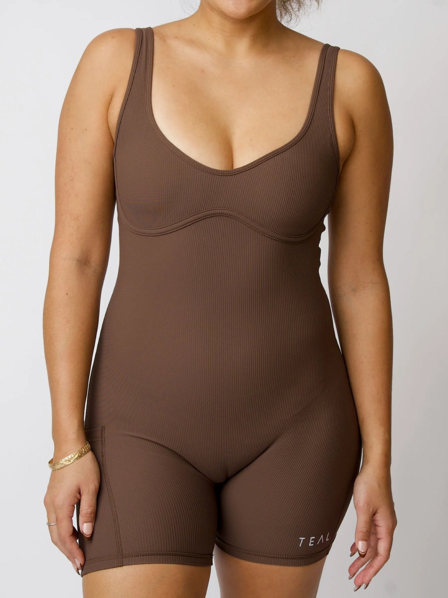 RIBBED AURA Jumpsuit- MOCHA- Active By Teal