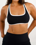 Racer Back Bra w/ White Trim -Ribbed - Black - ABT