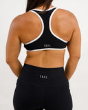 Racer Back Bra w/ White Trim -Ribbed - Black - ABT