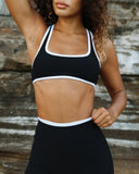 Racer Back Bra w/ White Trim -Ribbed - Black - ABT