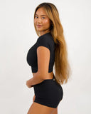Crop Tee -Ribbed - Black - ABT