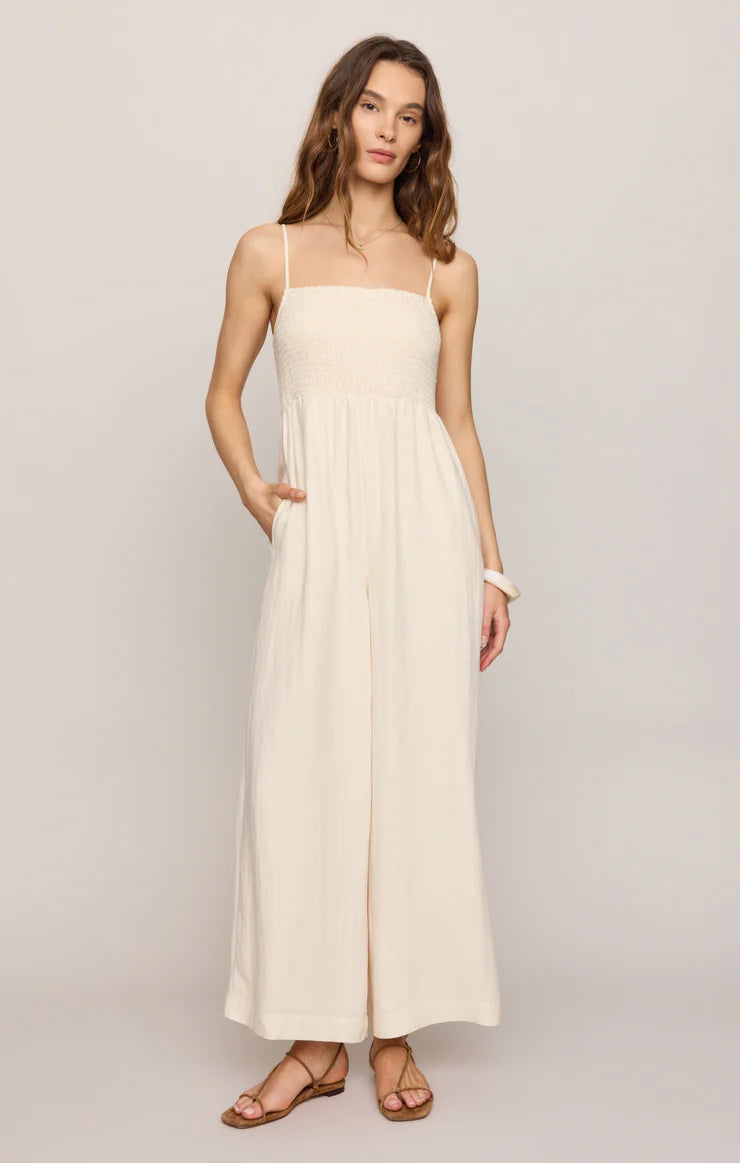 Beachside Smocked Jumpsuit - Sea Salt - Zsupply