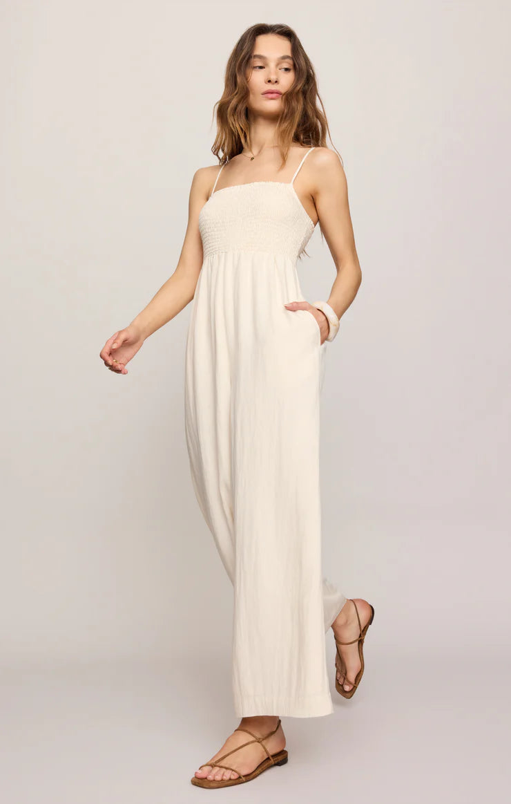 Beachside Smocked Jumpsuit - Sea Salt - Zsupply