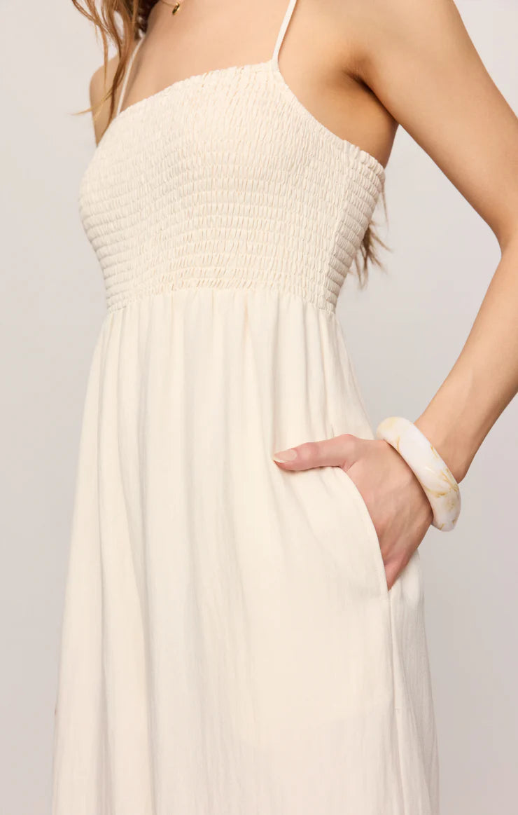 Beachside Smocked Jumpsuit - Sea Salt - Zsupply