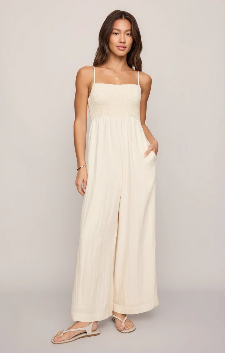 Beachside Smocked Jumpsuit - Sea Salt - Zsupply