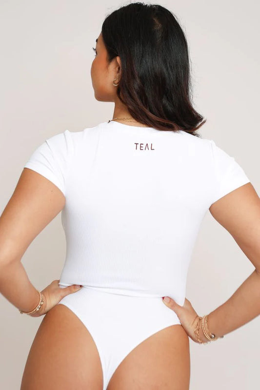 T Shirt Ribbed Bodysuit  - White - Active By Teal