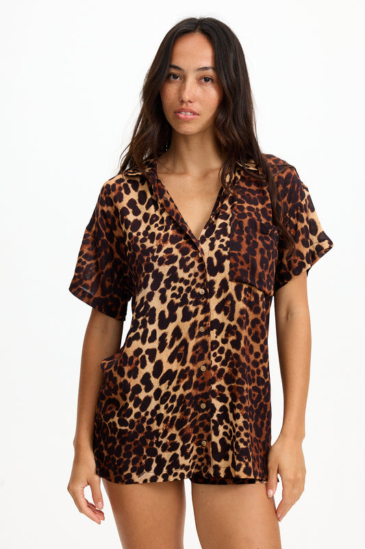 Aloha Shirt Dress - Digital Leopard - BENOA RST26