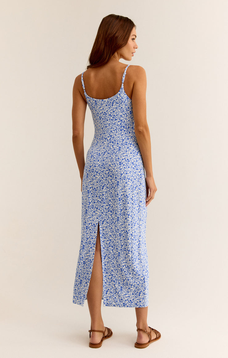 CARITA COCOS FLORAL MIDI DRESS- BLUE WAVE- ZD242602