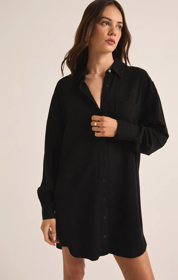 DOVER LINEN MINI DRESS- BLACK - ZD243344