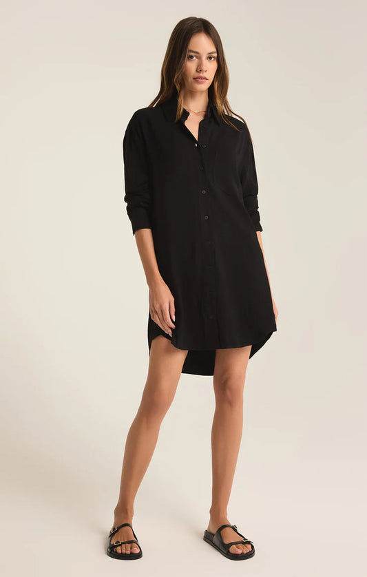 DOVER LINEN MINI DRESS- BLACK - ZD243344