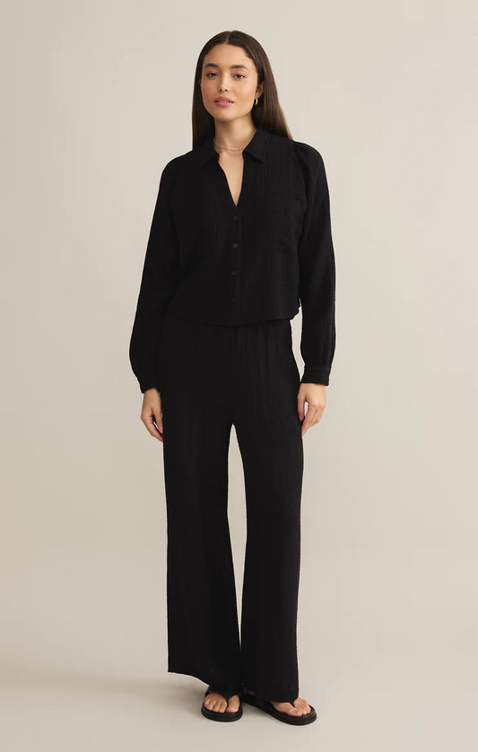 CAMPO BUTTON UP GAUZE TOP - BLACK - ZT251223
