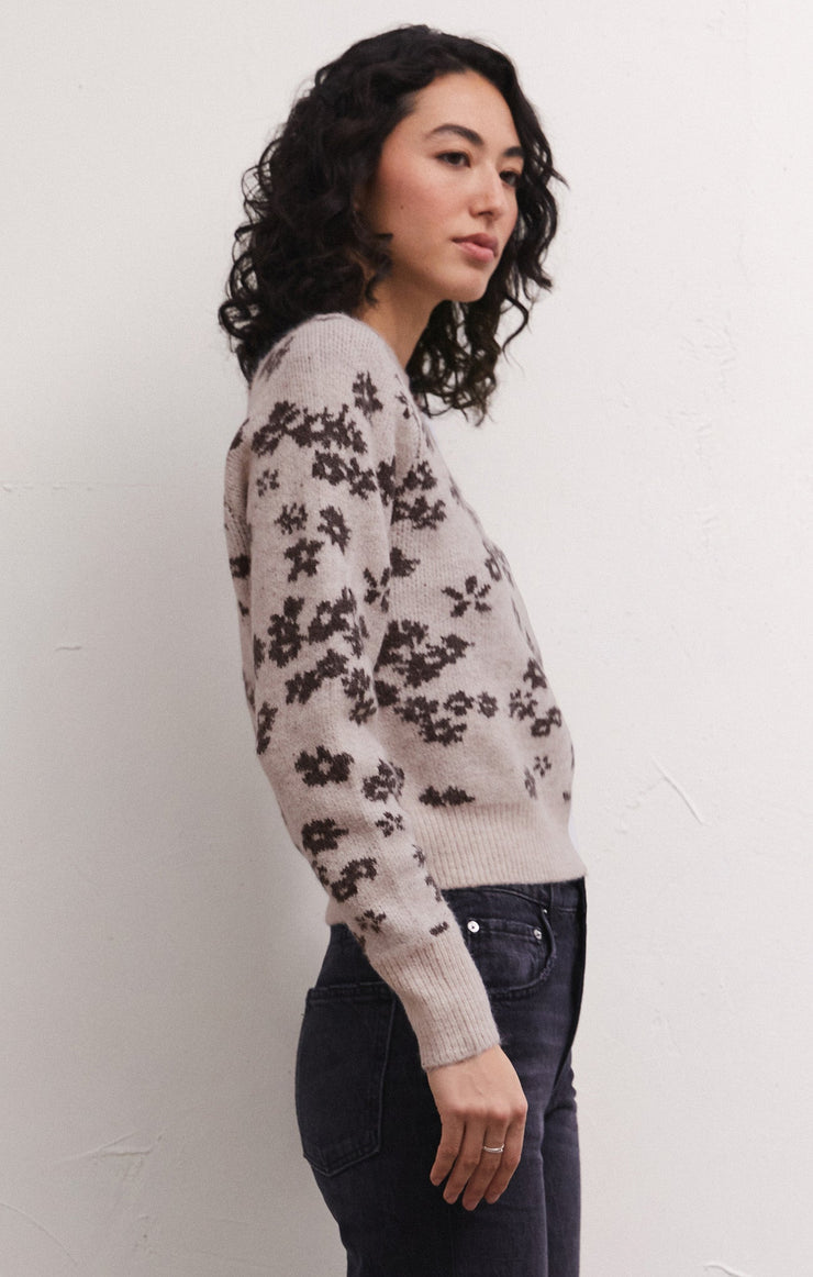 TORY FLORAL SWEATER- Light Oatmeal Heather- ZW234221- ZSupply