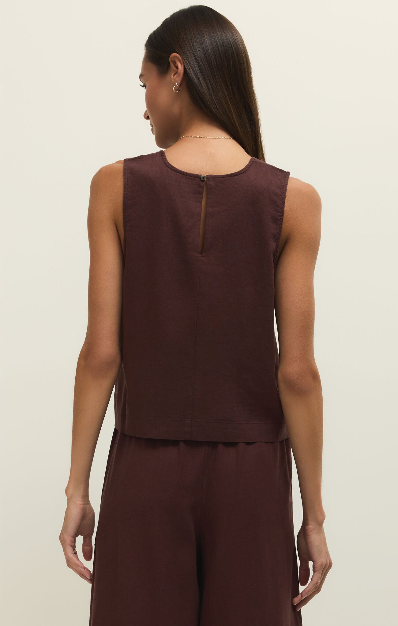 SLOANE LINEN TANK- CHOCOLATE CHERRY - ZT261576