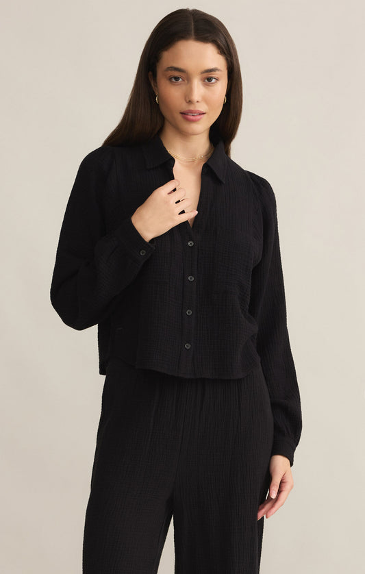 CAMPO BUTTON UP GAUZE TOP - BLACK - ZT251223