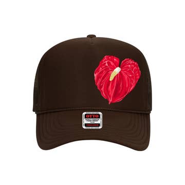 Anthurium Trucker Hat- Brown - Na Koa Brand