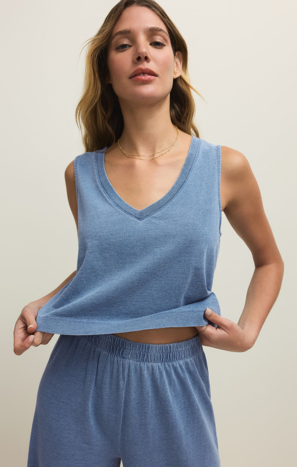 Sloane V-Neck Denim Tank - Santorini Indigo - ZT253937