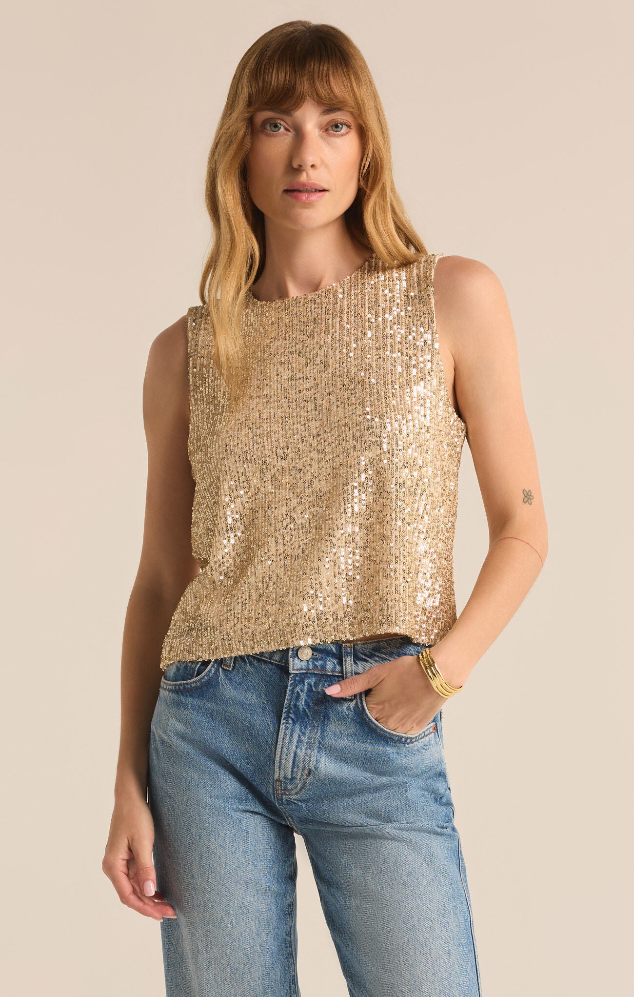 SLOANE SEQUIN TOP - CHAMPAGNE - ZT244234