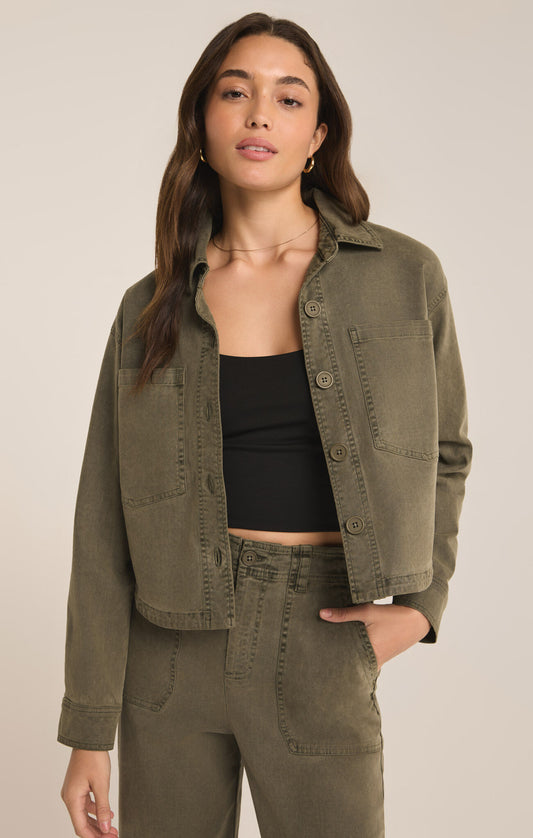 ALL DAY CROPPED WASHED JACKET - GRAPE LEAF - ZJ243164