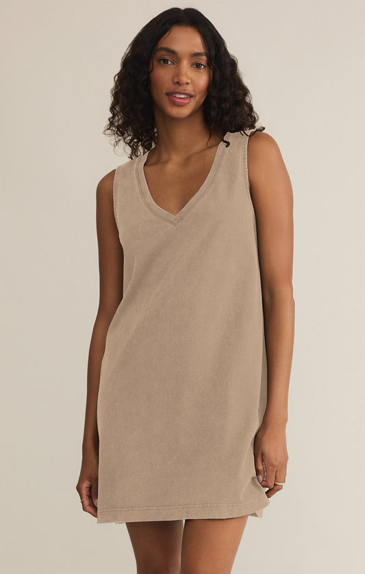 SLOANE V NECK MINI DRESS - PEBBLE MOON - ZD251440