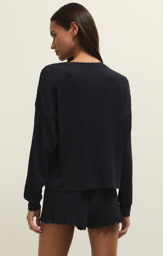Daydream Rib LS Top - Black Sand - ZLT253821