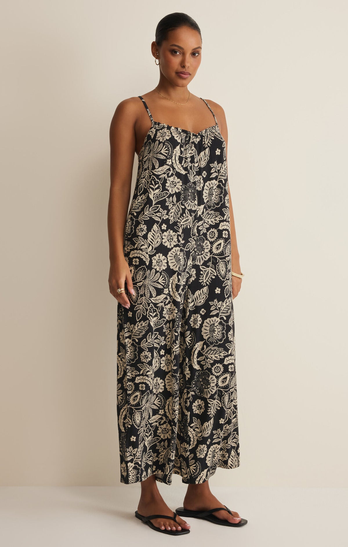 Day Off Luz Floral Jumpsuit - Black - ZP262724