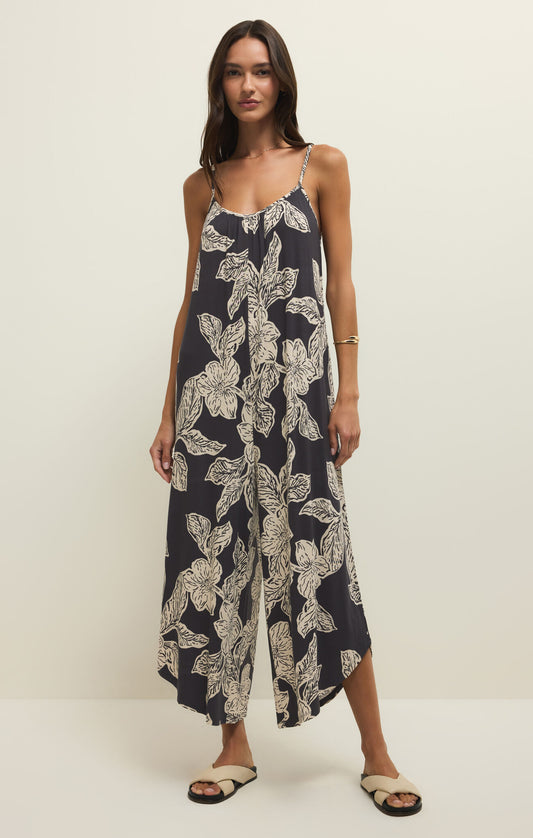 Flared Asha Floral Jumpsuit - Black Sand - Runs big, size down